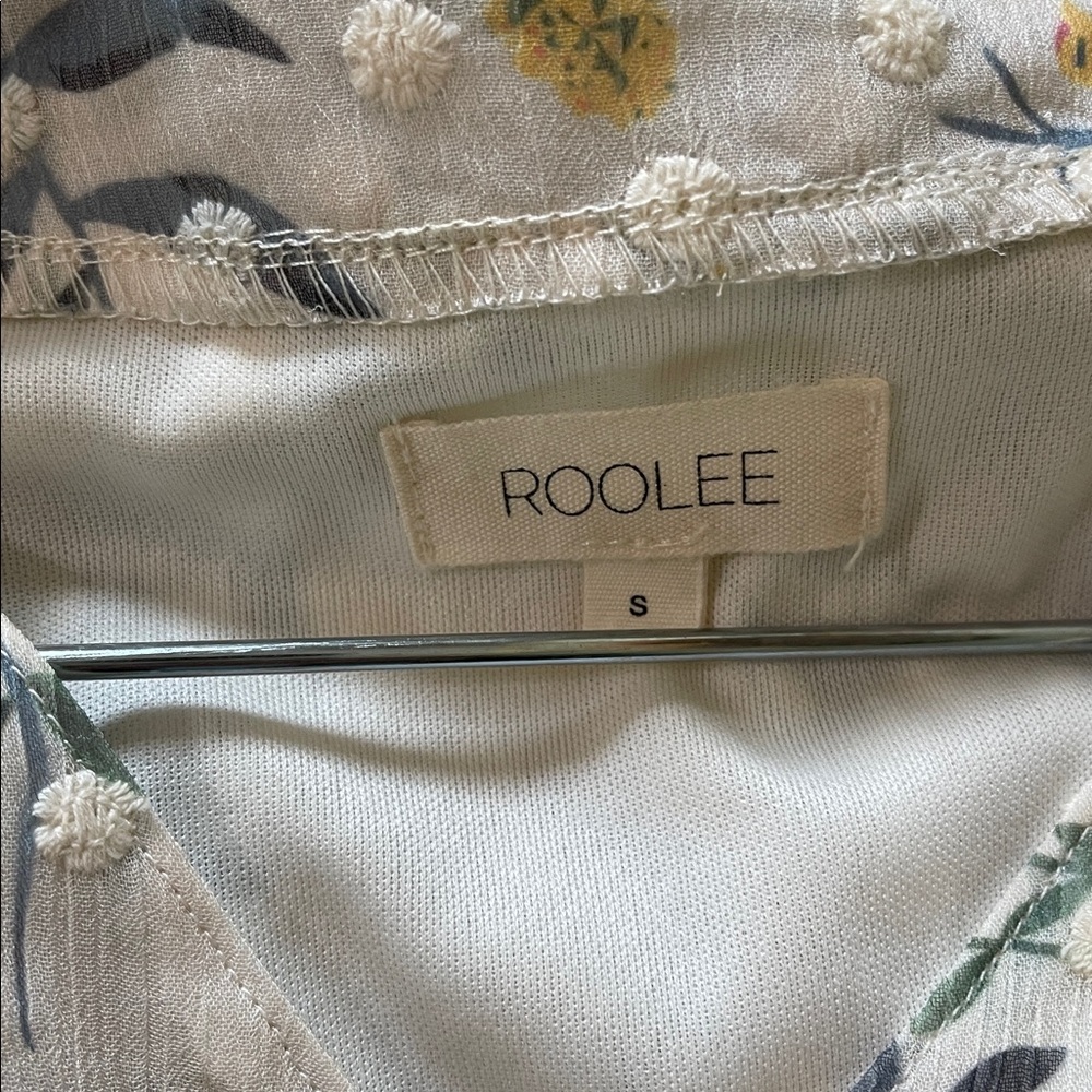 Roolee Embroidered Fully Lined Floral V-Neck Cream Maxi Dress with Puff Sleeves - Picture 4 of 5
